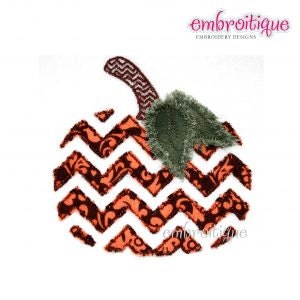 May include: Orange and white chevron patterned pumpkin with a green leaf stem. The pumpkin is outlined in orange.