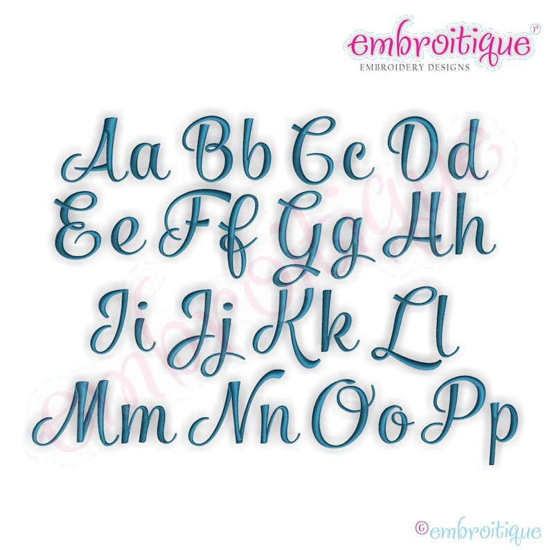 K&ouml;nnte beinhalten: Ein Satz Gro&szlig;- und Kleinbuchstaben in einer kursiven Schriftart. Die Buchstaben sind blau und alphabetisch geordnet.
