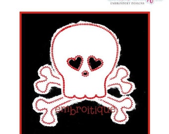 Boy Skull with Hearts Punk Love Valentine's Day Raw Edge Applique- Instant Download -Digital Machine Embroidery Design