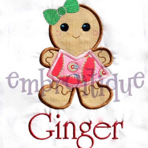 Mrs. Ginger Bread Christmas Gingerbread Applique- Instant Email Delivery Download Machine embroidery design
