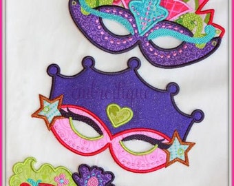 Princess Mask set - Halloween - Mardi Gras -  In the hoop - Instant Download -Digital Machine Embroidery Design