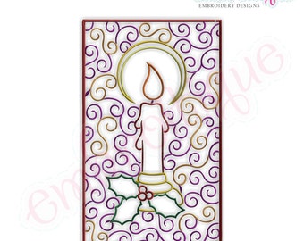 Curly Framed Christmas Candle Embroidery Design - Small- Instant Email Delivery Download Machine embroidery design