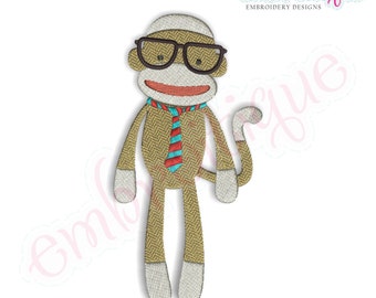 Sock Monkey with Glasses - Instant Email Delivery Download Machine embroidery design