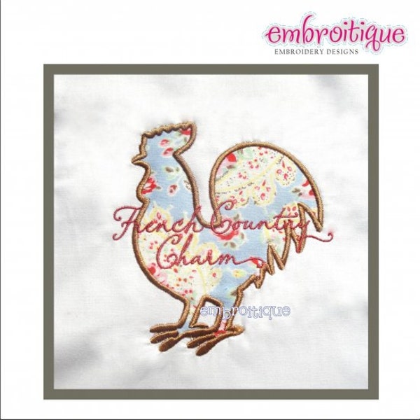 French Country Charm Rooster Applique- Instant Email Delivery Download Machine embroidery design