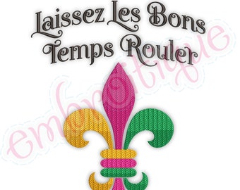 Laissez Les Bons Temps Rouler Fleur De Lis Solid Stencil Mardi Gras FILL STITCH  New Orleans - Instant Download Machine Embroidery Design