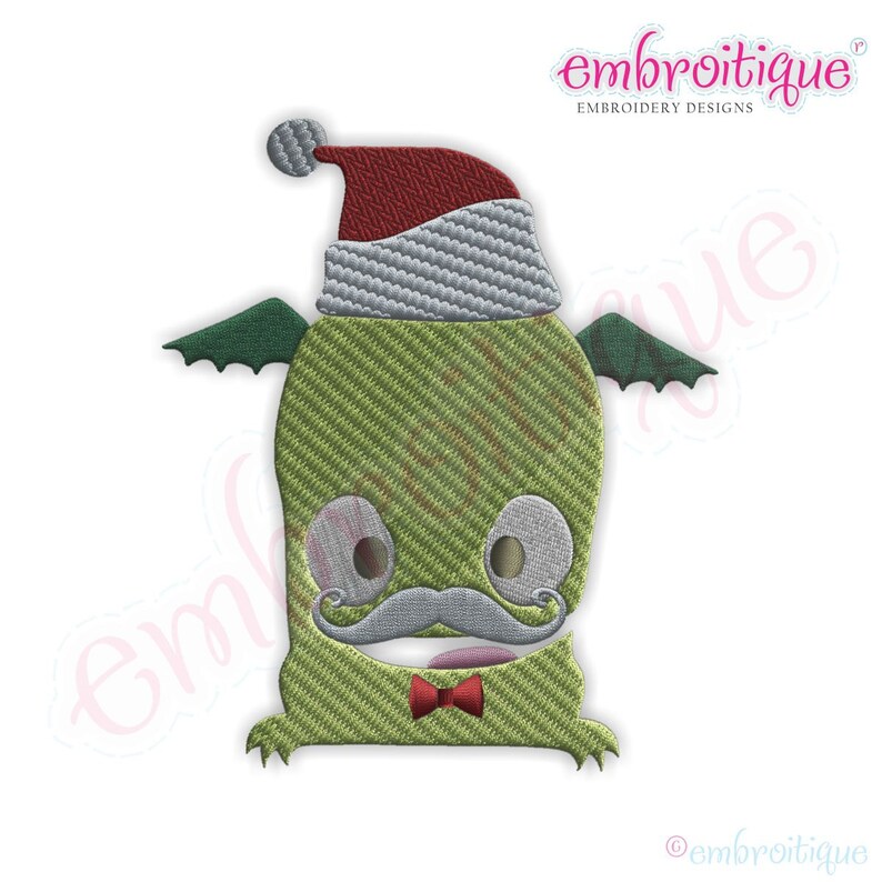 Monster in a Santa Hat Filled Instant Email Delivery Download Machine embroidery design image 1