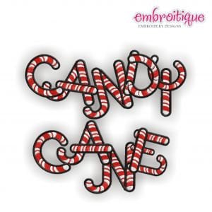 May include: Candy Cane embroidery design featuring the words "Candy Cane" in a festive red and white candy cane pattern.