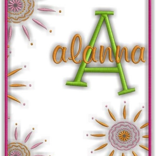 Alanna Fun and Funky Monogram Font & Frame - Machine Embroidery Font Alphabet Letters  - Set and Frame- Instant Download