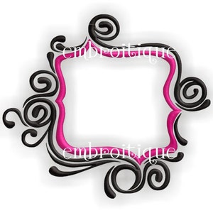 May include: A pink and black square frame with decorative swirls. The frame is empty and ready for your own design.