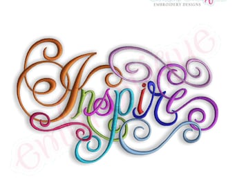 Inspire Calligraphy Script Embroidery Design - Large- Instant Email Delivery Download Machine embroidery design