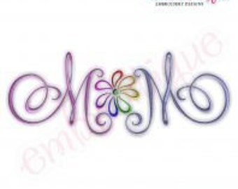 Mom with Flower Calligraphy Script Embroidery Design - Large for machine embroidery - Instant Download