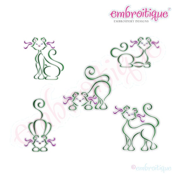 French Cats - Complete Set of 5 Cats- Instant Download -Digital Machine Embroidery Design