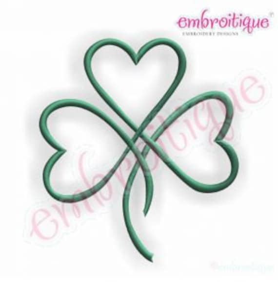 Shamrock Heart Satin Stitch Outline - Irish St. Patrick's Day