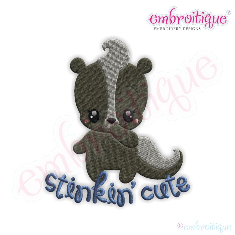 Stinkin Cute Skunk Fill Stitch Instant Download Digital Machine Embroidery Design image 1