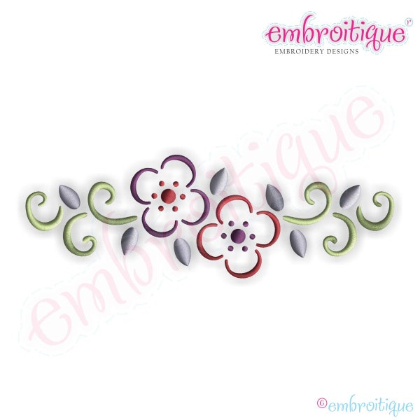 Curly Floral Border Embroidery Design - Large- Instant  Download Machine embroidery design