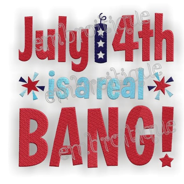 4th of July is a Real Bang Fill and Redwork- Instant Download Machine embroidery design