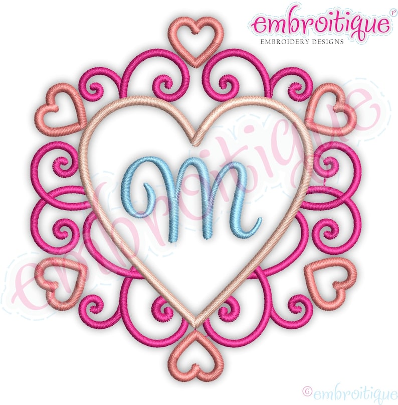 Curly Heart Line Embroidery Design Instant Download Digital Etsy