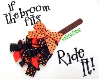 Halloween Ribbon Broom If the Broom Fits In the Hoop Project- Instant Download -Digital Machine Embroidery Design