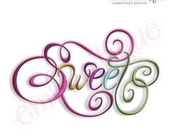 Sweet Calligraphy Script -Instant Download -Digital Machine Embroidery Design