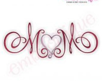 Mom with Heart Calligraphy Script  - Large- Instant Download Machine embroidery design