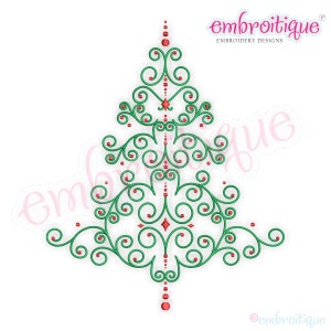 Krullende kerstboom -Kerstvakantie Design-Instant Download Machine Borduurwerk Ontwerp