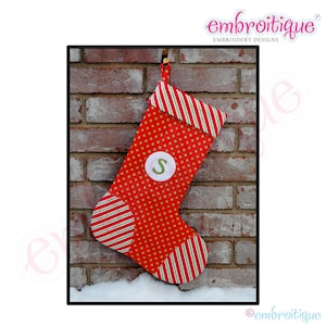 Patch Stocking PDF Sewing Pattern - Includes Circle Applique Monogram A-Z- Instant Email Delivery Download Machine embroidery design