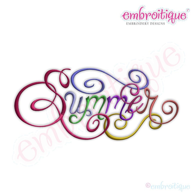 Summer Calligraphy Script Embroidery Design Large Instant Email Delivery Download Machine embroidery design image 1