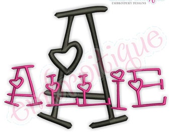 Allie Heart Monogram Set  1&quot;, 2&quot;, 3&quot;, 3.5&quot;- We Love this for Valentine&#39;s Day or any day! Instant Download Machine embroidery font alphabet
