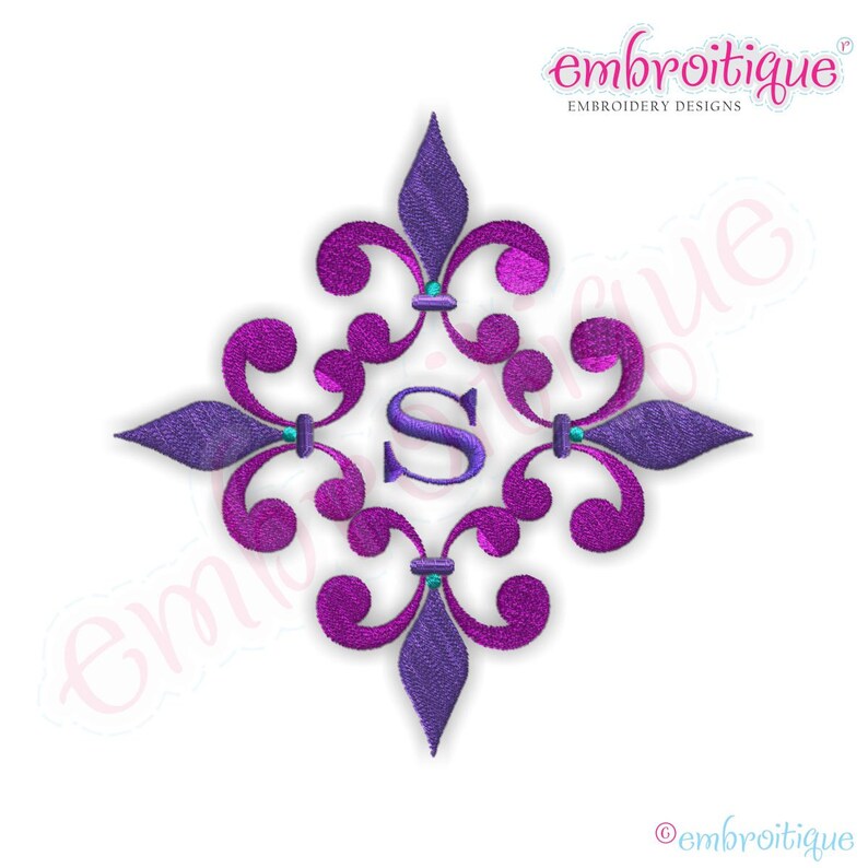 Fleur de Lis Framed Monogram 2 & 3 inch Instant Download Digital Machine Embroidery Design image 2