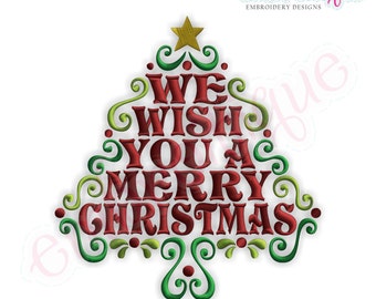 We Wish You a Merry Christmas Word Tree Embroidery Design - Small-Instant Download -Digital Machine Embroidery Design