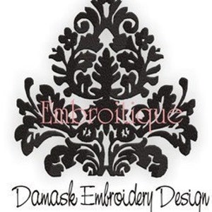 Pode incluir: Design de bordado damasco preto e branco em vários tamanhos, de 2 a 8 polegadas.