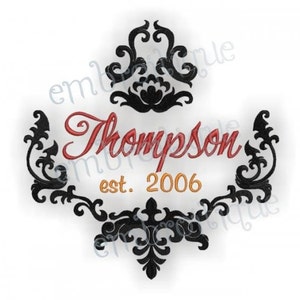Thompson Damask Font Frame- Instant Email Delivery Download Machine embroidery design