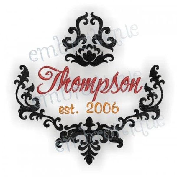 Thompson Damask Font Frame- Instant Email Delivery Download Machine embroidery design