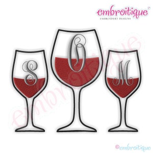 Wine Glass Monogram Font Frame - Small - Digital Machine Embroidery Design - - Instant Email Delivery Download