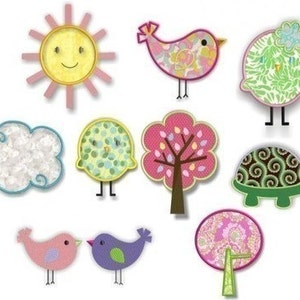 Springtime Birds and Trees Applique Set Cloud sun turtle chick tree with leaves Spring Summer baby Nursery Machine Embroidery Design Designs