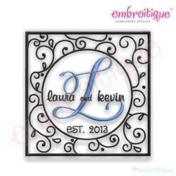 Laura Curly Cirle square Font Frame- Instant Email Delivery Download Machine embroidery design