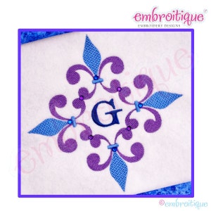 Fleur de Lis Framed Monogram 2 & 3 inch Instant Download Digital Machine Embroidery Design afbeelding 1