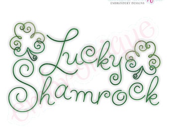 Lucky Shamrock Monogram Font Set - Large Curly Whimsical thin Cute Machine Embroidery Font Alphabet Letters  -  Instant Download