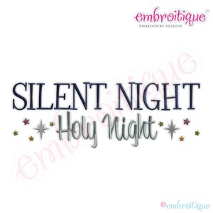 May include: Embroidered design featuring the text "Silent Night - Holy Night" in blue and gray with gold stars.