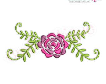 Spring Flower with Leafy Flourish  -Instant Download Machine Embroidery Design