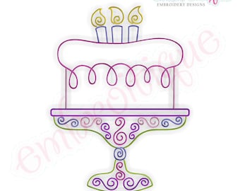 Curly Birthday Cake with Candles Outline - Instant  Download Machine embroidery design