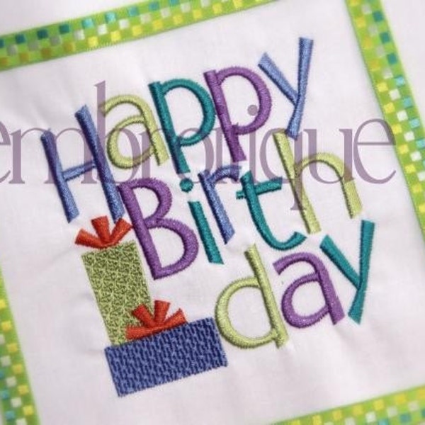 Happy Birthday Block With Presents- Instant Download Machine Embroidery Design