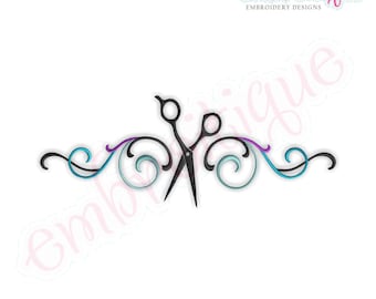 Flourish Border with Scissors Salon hairdresser stylist beautician  Instant Download -Digital Machine Embroidery Design