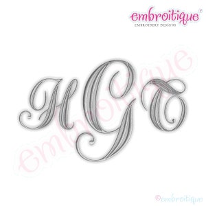 May include: A silver monogram embroidery design featuring the letters "HG" in a script font.