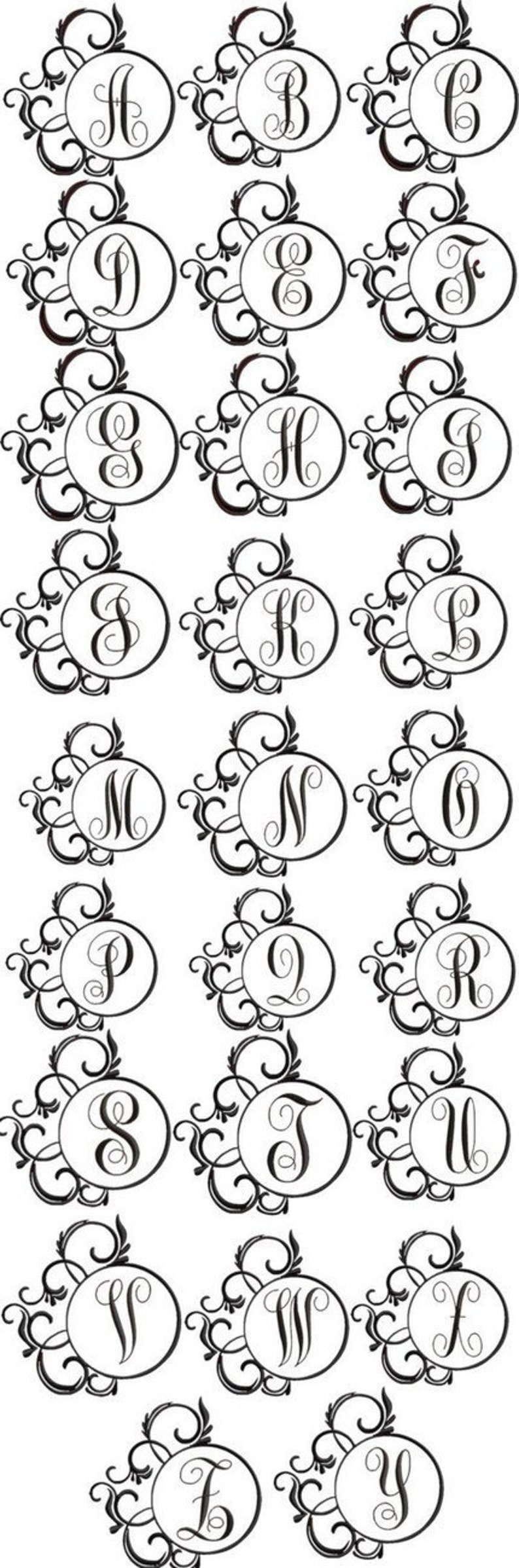 Fancy Round Frames Monogram Font Alphabet Fancy Calligraphy Script Instant Download Digital Machine Embroidery Design image 4