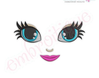 Doodley Doll Face 21 - several sizes included-Instant Download Digital Files for Machine Embroidery