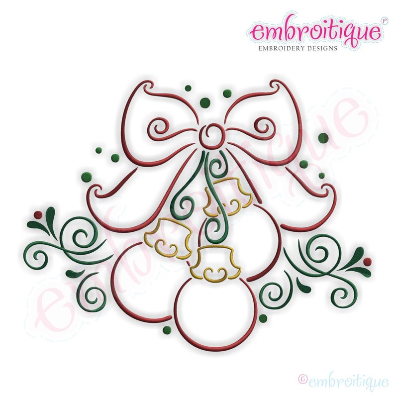 Curly Twirly Ornaments with a Bow Embroidery Design Small Instant Email Delivery Download Machine embroidery design image 1