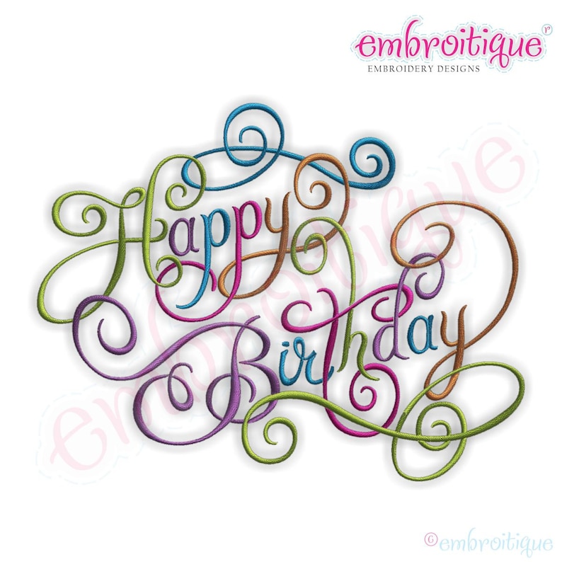 Happy Birthday Calligraphy Script 2 Instant Download Machine embroidery design image 1