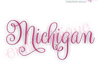 Embroitique Michigan Calligraphy Fancy Script USA United States Machine Embroidery Design - Instant Download