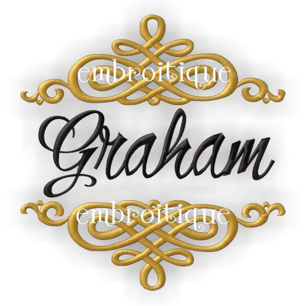 Graham Classy Swirl Font Frame - Antique Flourish Instant  Download Machine embroidery design